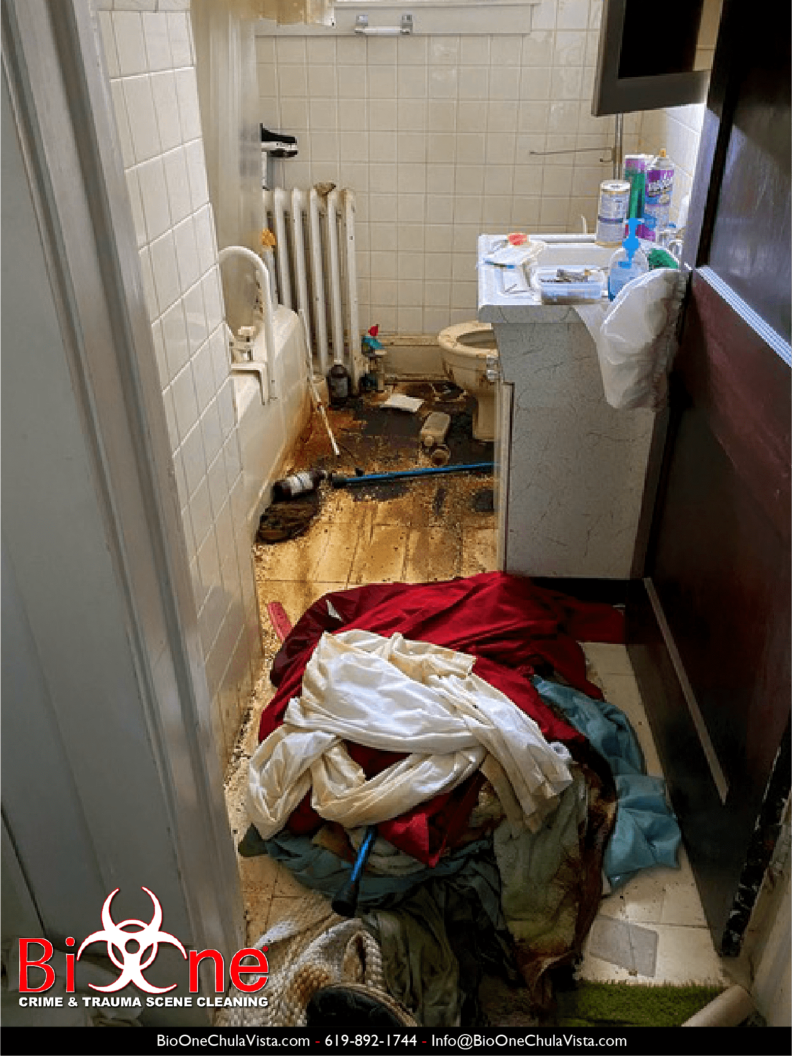 Image shows sewage backup in bathroom area. 