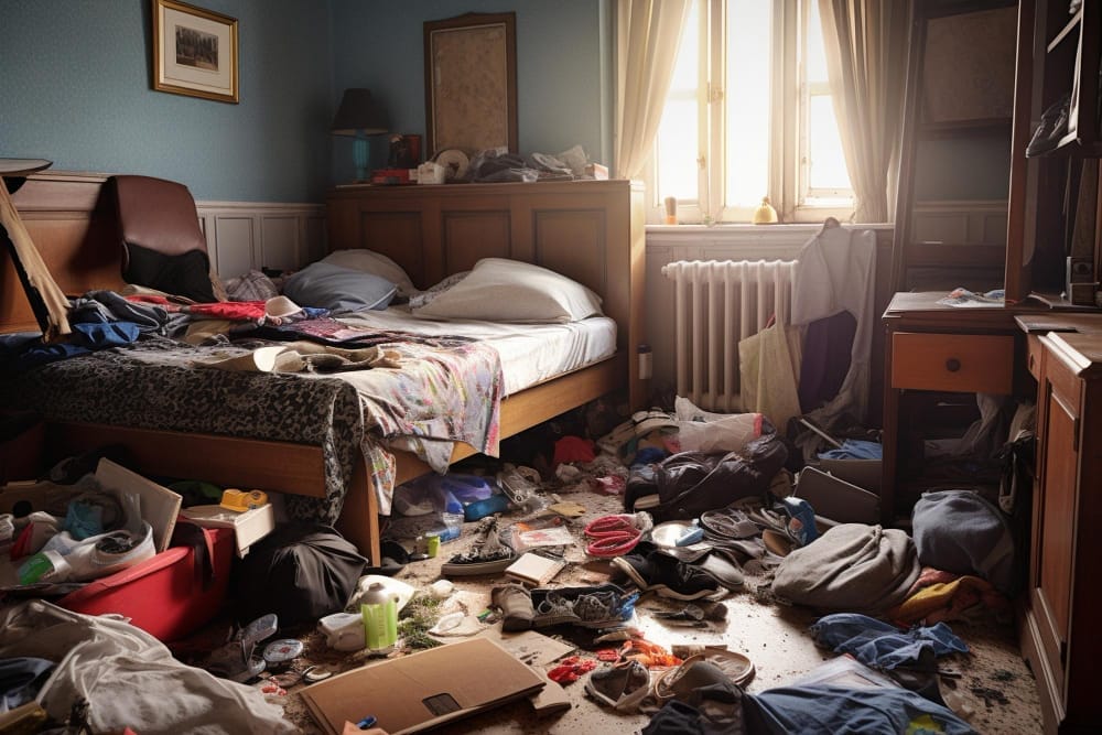 messy dangerous bedroom hoarding example